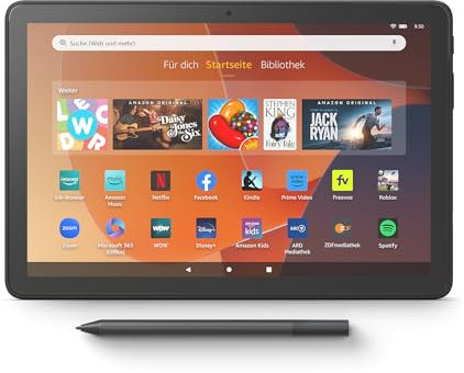Amazon Fire HD 10 - Tablet, 64 GB, Schwarz (2023 Version) + „Made for Amazon“: Eingabestift