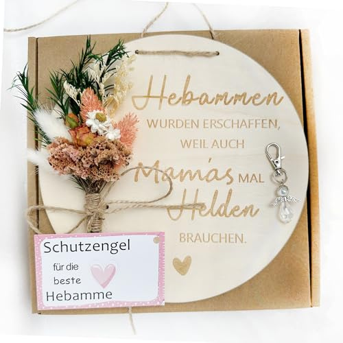 Hebamme | Dankeschön | Trockenblumen | Holzscheibe | Geschenk | Herz | Geburt | Danke | Abschiedsgeschenk