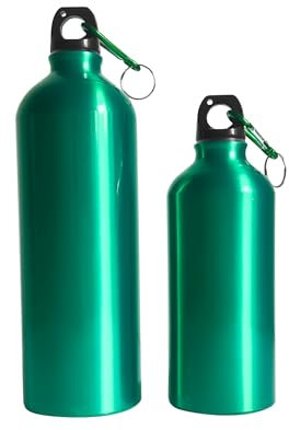 Bakhtiar Aluminium Trinkflasche - Outdoor Trinkflasche Kohlensäure geeignet - Auslaufsichere Wasserflasche Aluminium für Sport Freizeit - Alu-flasche mit Karabiner (Grün, 600)