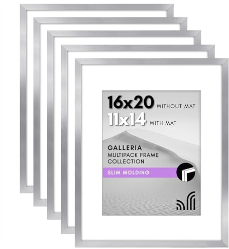 Americanflat Galleria Collection - 16x20 Picture Frame Set with Polished Plexiglass - Use as 11x14 with Mat or 16x20 without Mat - Silver