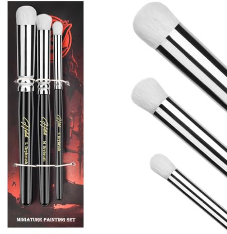 HOTUT Pinceaux à Sec, Lot de 3 Pinceaux Secs pour Peinture Miniature, en Laine et en Nylon Synthétique, Professionnels Drybrush pour Miniature Huile Aquarelle Acrylique Modélisme
