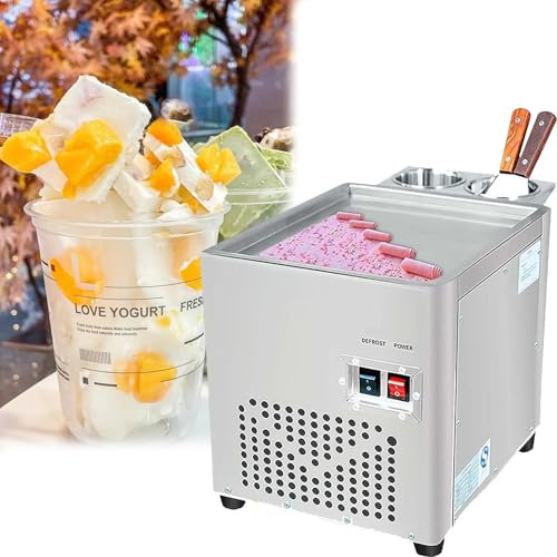 RayGenius Commercial Ice Cream Roll Machine, Fried Ice Cream Roll Machine, Single Plate, Stainless Steel, Automatic, Efficient Cooling, Low Noise, User-Friendly Controls