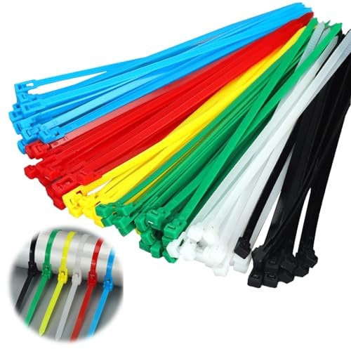 Coloured Cable Tie 200mm,100 Pack of Cable Ties,Heavy Duty Nylon Zip Tie,Red/Yellow/Green/Blue/Black/White Heavy Duty Cable Ties,Secure Self-Locking Mechanism,for Home Office Garage