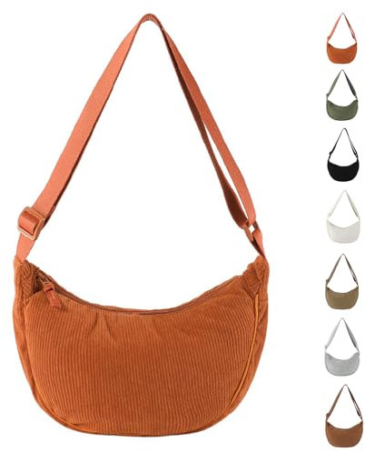 APMGONT Damen Cord Crossbody Bag, Halbmond Tasche Umhängetasche, Damen Halbmond Tasche Schultertasche Mit Einstellbar Schultergurt Lässige Umhängetasche aus Cord für jeden Anlass (Orange)