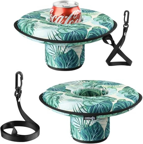 Cosmos 2 Pcs Neoprene Floating Drink Holder Beverage Float Cup Holder for Pool, Hot Tub, Beach & Water Sports, Fits Standard Size Can/Bottle, with Wrist Strap
