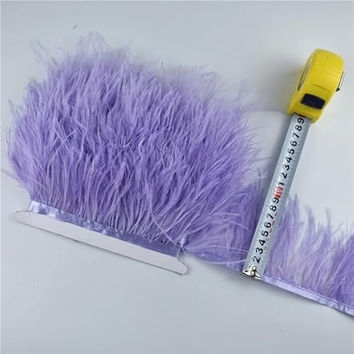 GreatRise 1m Natürlichen Straußenfedern Borte Plüsch Federband Federborte zum Basteln Federn Fringe Trim Fransen mit Satinband für DIY Nähen Hut Kleidung Kostüme Dekoration Lila 10-13cm