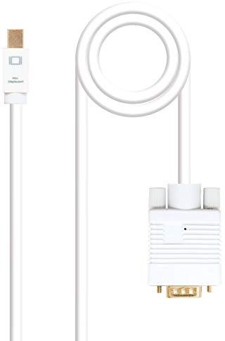 Brightium Cable convertidor Mini DP a VGA de 2.0 m, blanco, ideal para conectar dispositivos de video a proyectores y monitores VGA.
