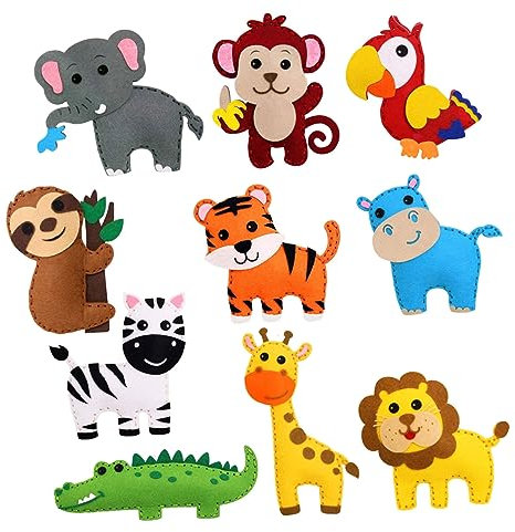 WOONEKY Diy Filztiere Nähset Junge Mädchen Und Erwachsene Jungle Animals Bastelset Für Kreatives Nähen Und Deko Junior Crafting Toy Für Feinmotorik Geschenkidee