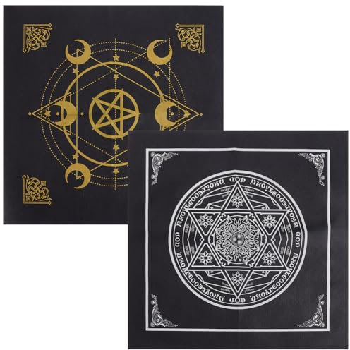 CREATCABIN 2Stück Altartuch Quadratisch Davidstern Mond Tarot Tischdecke Stoffe Spirituelles Tuch Schwarze Tarot Tischdecke Wandbehang Tischdecke Serviette Für Heimdekoration Wicca Hexenbedarf 49x49cm