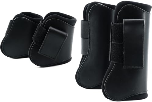 QMYBROW Pferd Sehnenbürste Stiefel Gamaschen Schützer Open Front & Fetlock Boot | Schutzausrüstung und Training Ausrüstung | 4 Set (Schwarz, Cob (Mittel))
