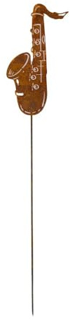 mugesh Gartenstecker Saxofon aus Cortenstahl – Edelrost Metall Deko für Garten, Beet & Balkon, wetterfest, 110 cm, Rostoptik, Geschenk für Musiker, Trompeter & Musikliebhaber