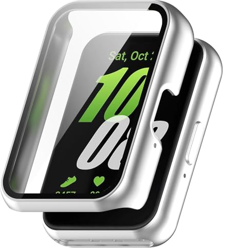 Schutzhülle für Samsung Galaxy Fit 3 Hülle, Harter PC Case Cover mit Glas Schutzfolie Displayschutz, Anti-Kratz Anti-Staub Schutz Gehäuse für Samsung Galaxy Fit 3 (Silver)