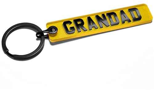 Pixly® Grandad Licence Plate Keychain, Mini UK Number Plate Keyring, Name Key Chain, Car Registration Key Ring, Gift Reg Fob, Gift for Him, Grandad, Grandfather