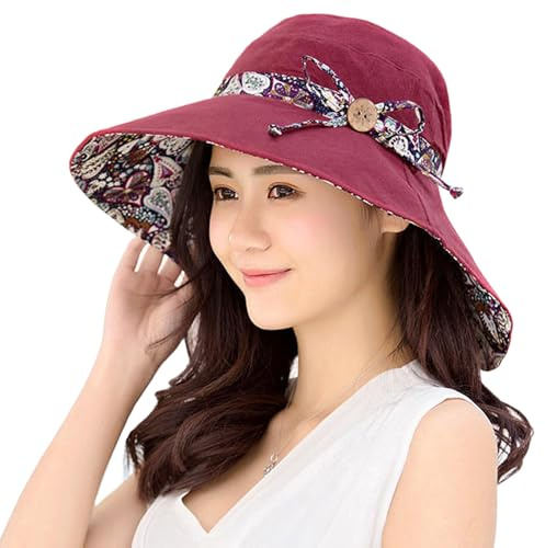 KXF Women Sun Hat UPF50+ Summer Foldable Beach Reversible Hat Outdoor Wide Brim Cap
