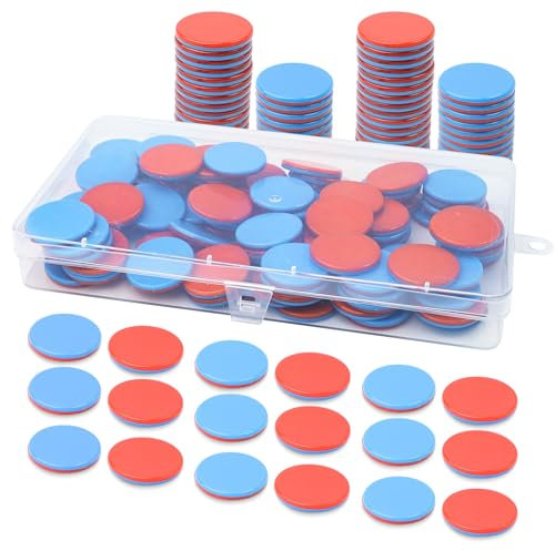 100 Stück Wendeplättchen Rot Blau Plastik - Wendeplättchen Zählchips mit Farbstift, Rechenhilfe Mathematik mit Kunststoff Boxen, Mathe Rechenhilfe Mathematik für Kinderhände Grundschule Rechenaufgaben