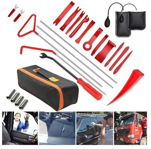 Car Wedge Pump Locksmith Thickened Door Repair Air Cushion、 Emergency Open Unlock Tool Kit 、With Long Reach Grabber(17Pcs)