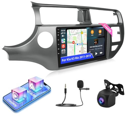 NHOPEEW Autoradio Android 2G+64G pour KIA Rio 2012 2013 2014 2015 - sans Fil Carplay & Android Auto - Stéréo Android 9 Pouces avec WiFi EQ GPS Mirror Link FM RDS + AHD Caméra de recul&Mic