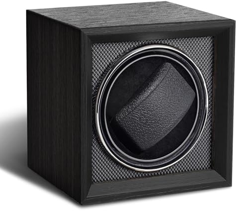 Bluvizo Uhrenbeweger 1 Uhr Automatik Uhrenaufzug: Watch Winder Schwarzer Walnussmaserung Uhrenbeweger für Herren- und Damen-Mechanische Uhr mit leisem Motor, USB