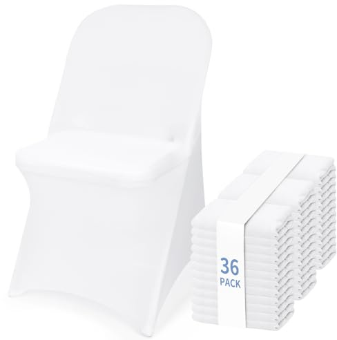 Fixwal 36 Pcs White Folding Chair Cover, Spandex Stretch Covers Ideal for Wedding, Party, Dining, Business Meeting, Banquet, Universal Fitted Washable Slipcover.