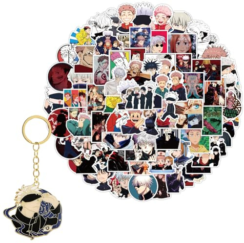 100 pcs Anime Stickers with Jujutsu Kaisen Keychain, Anime Stickers JJK Gifts for Water Bottles Laptop Skateboard Notebook
