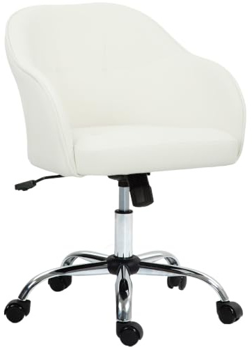 HOMCOM Swivel Desk Chair, Velvet, for Home Study Bedroom, Cream White | Makeup Vanity Chair with Adjustable Height