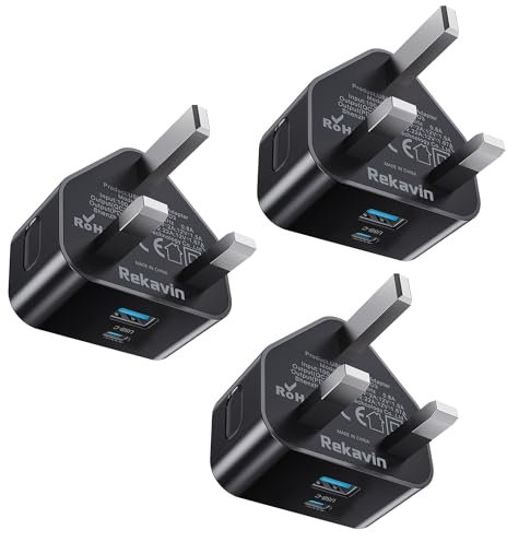 Rekavin USB C Fast Charger Plugs 3 Pack Micro USBC Apple iPhone 14 Plug,Dual Port Type C Plug Adapter UK Charging for iPhone 16 15 14 13 12 11 Pro Max Plus, iPad Pro,Apple Watch,Baby Monitor