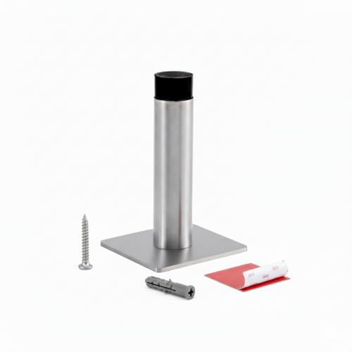 3M Self Adhesive Door Stop, 2-in-1 Installation with Tape or Screws, Floor and Wall Mounted Door Stopper with Noise Dampening Rubber, Door Stoppers for Skirtings (Silver, Pack of 1-LDS)