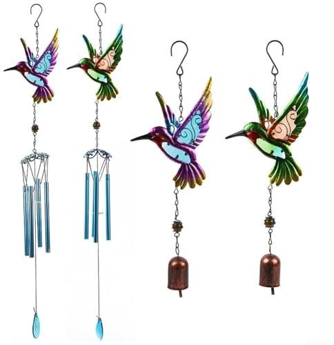 Carillon à vent en métal magnifiquement conçu avec motif colibri, ajoute de la joie à votre espace (B)