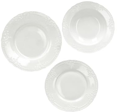 Brandani “Ricordi” Servizio Tavola 18 pz in New Bone China – Piatti piani/fondi/dessert Ø 27/21,5/21,5 – Forno, microonde, freezer, lavastoviglie.