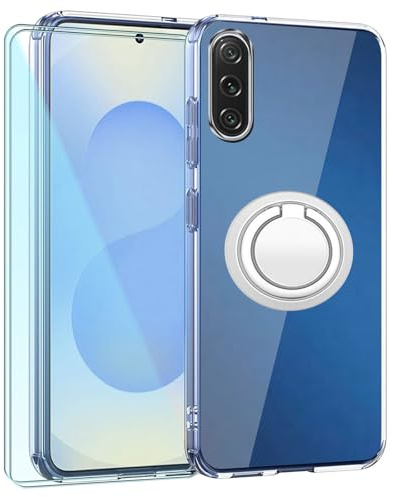 TIANDIMY Hülle und Handy Ring + 2 Pack Displayschutzfolie für Sony Xperia 10 V,Weich Stoßfeste Handyhülle,Transparent Silikon Case,TPU Stoßfest Cover Schutzhülle,Bumper mit Verstärkten Ecken -M4