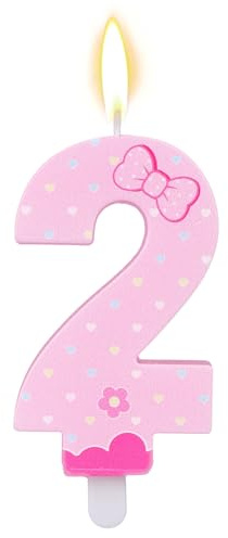 SAVITA Pink Bow Birthday Candles, Polka Dot Number Candles Cartoon Themed Candle Cake Topper Happy Birthday Decorations for Girls Women Wedding Anniversary Party Supplies (Number 2)