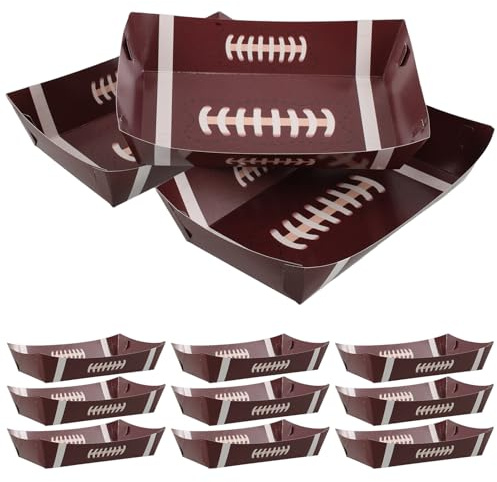 Angoily Lot de 10 Plateaux de Service Football Rugby Marron, Assiettes et Bols Snack pour Fête, Vaisselle Jetable pour Anniversaire et Soirée Match, Décoration Festive Pratique