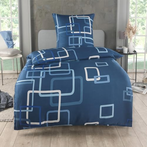 Kuscheli 2-teilige Bettwäsche 155x220 – Mikrofaser Oeko-TEX, 1 Bettbezug 155x220 & 1 Kissenbezug 80x80, Reißverschluss, weich & bügelfrei – Blau Kariert