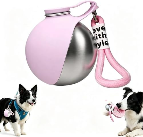 ZFFAFUR Foldable 2 in 1 Portable Dog Water Bottle – Stainless Steel Bottle with Silicone Bowl for Walks & Hiking, Leak-Proof Travel Pet Water Dispenser for Small Dogs (Pink)