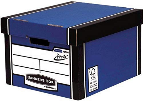 BANKERS BOX 10 Premium Classic Storage Box with Lids - Cardboard Storage Box with Lids for Office Storage - Archive Boxes with Handles - W33 x H25.4 x D38.1cm (Pack of 10) - Blue