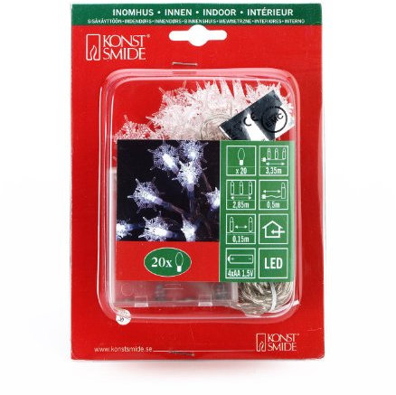 Konstsmide LED Dekolichterkette, Schneeflocken, 20 kalt weiße Dioden, batteriebetrieben, Innen, transparentes Kabel, 4 x AA 1.5V (exkl.) - 1261-203