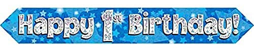 OakTree 624627 Holografisches Folienbanner Happy 1st Birthday, blau, 274 cm