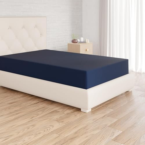 Amazon Basics Spannbettlaken, 90 x 190 x 30 cm, Mikrofaser, Spannbetttuch - Matratzenhöhe bis 30 cm, Marineblau