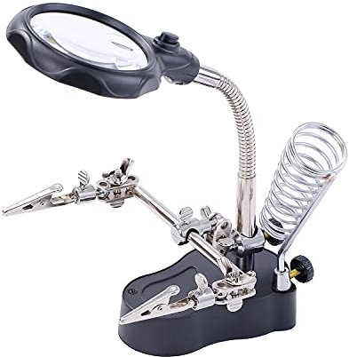 KATSU Soldering Magnifying Glass with LED Lamp Helping Hands With Clips 3.5X 12X Magnifier Soldering Holding Devices with Alligator Clips for Assembly Repair Craftwork 990747