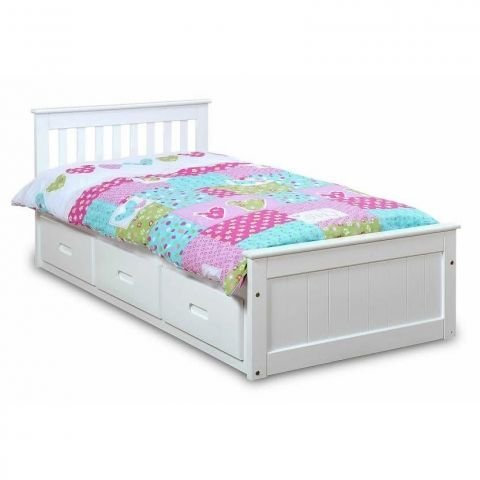 Amani White Mission Single Slat Bed with Storage - 3 Drawers
