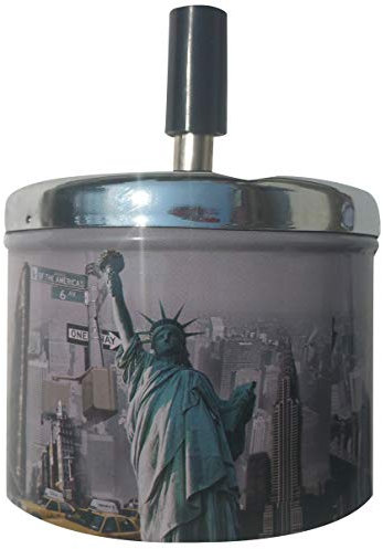 Condello Casa Cendrier Rotatif Rond en Métal de Table avec Poussoir Couvercle pour Cigarettes Fermé Moderne avec Plateau Tournant Sans Fumée Coupe-vent pour Maison Intérieur Extérieur (Amérique)