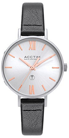 Acctim 60527 Bonny Dual Band Radio Controlled Watch Silver on Black Leather