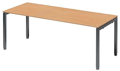 BISLEY Cito Schreibtisch, 650-850 mm höheneinstellbares U-Gestell, Metall, Bc334 Dekor Buche, Gestell Anthrazitgrau, 80 x 200 x 85 cm