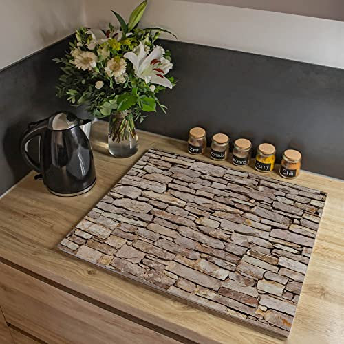 banjado® Herdabdeckplatte Glas 1-teilig 60x52 cm/Schneidebrett Herdabdeckung mit Motiv Stadtmauer/Herdabdeckplatten Ceranfeld 1teilig / Schneidebrett Glas individuell einsetzbar
