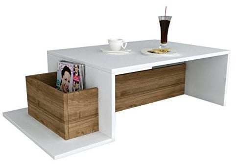 moebel17 1346 Pot Couchtisch Beistelltisch Wohnzimmertisch Sofatisch Kaffeetisch, Möbelstück für Wohnzimmer, Zeitschriftenablage, großes Ablagefach, Holz, Weiß Walnuss, 106,8 x 60 x 31,8 cm