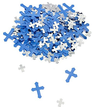 Oblique Unique® Deko Konfetti Kreuze Blau Silber Mix Streu Deko Tischdeko für Konfirmation Taufe Kommunion
