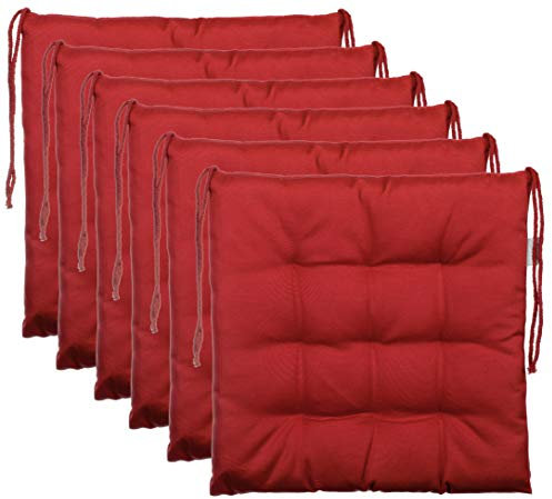 Brandsseller Lot de 6 Coussin de Chaise 40x40 cm Coussin d'assise Rembourrage de Chaise avec Fixations Décoration pour l'intérieur et l'extérieur piqué- Rouge