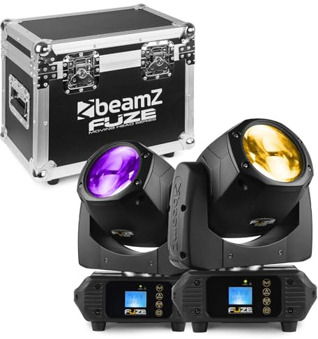BeamZ Professional Fuze75B Moving Head Beam Lights with Flightcase, Stage DJ Lighting Set, 2° Beam, 75W LED, DMX Control, GOBO & Colour Options with Prism Effect, Sound Activated Mode