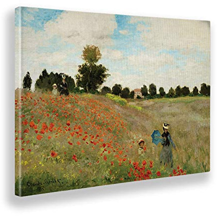 Giallobus - Impression sur toile - Claude Monet - Champ de coquelicots 2 - Toile à cadre standard - 70L x 50l cm - Tableaux modernes pour la maison