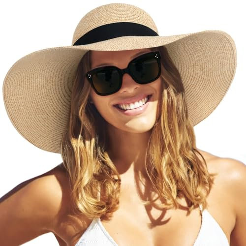 FURTALK Chapeau de Paille Solaire pour Femme à Large Bord UPF 50 Chapeau d'été Chapeau de Plage Pliable Roll-Up Floppy pour Femme
